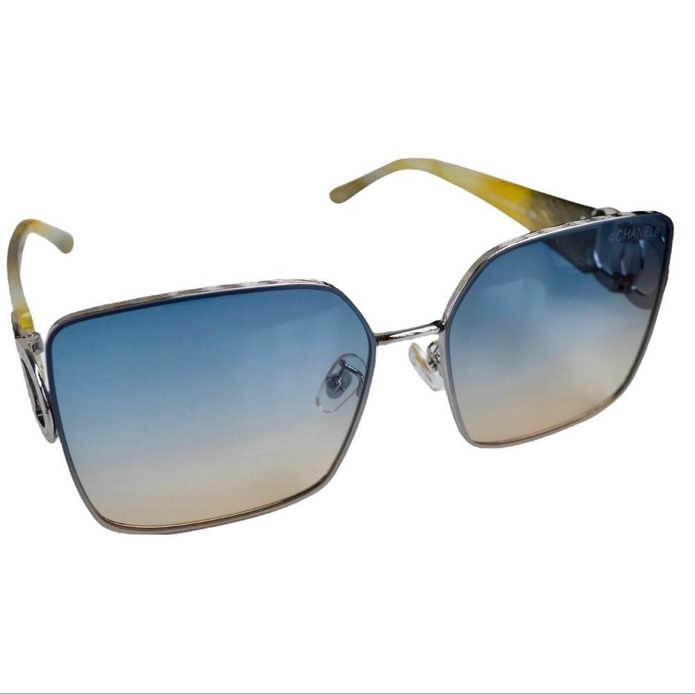 CHANEL Black and Silver Square Sunglasses